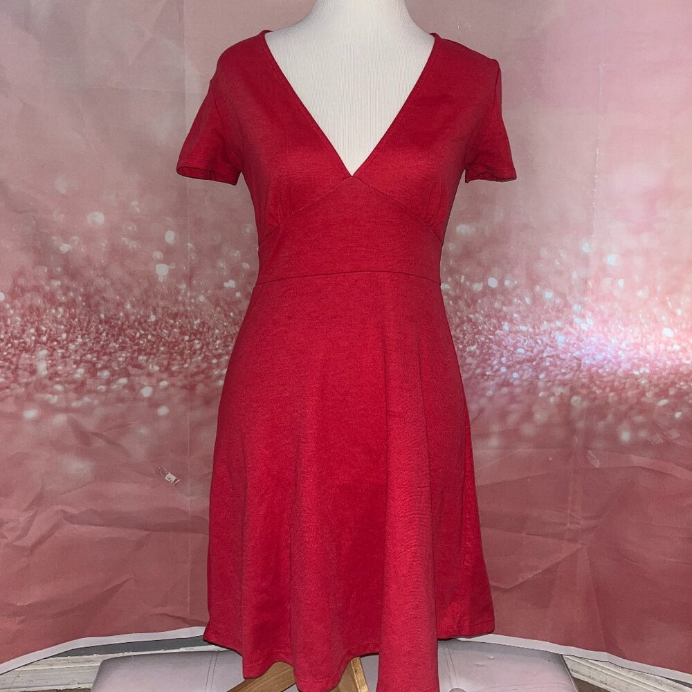 Zara V Neck Summer Red Mini Flared Dress Size M